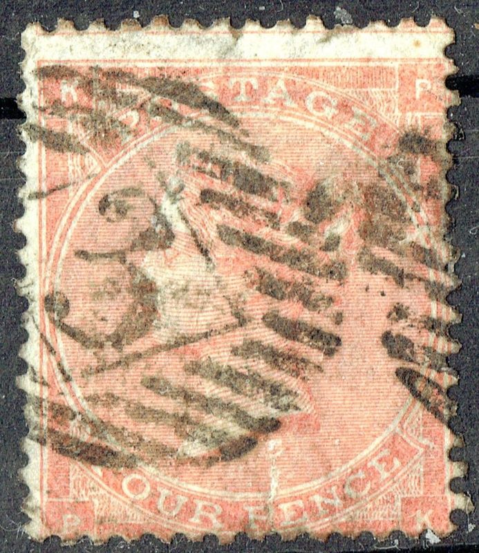 GB QUEEN VICTORIA 1862-1864, TYPE B, 4d PALE RED, SG 82, Mi.19Ib, HAIR LINES, K-P/P-K, USED