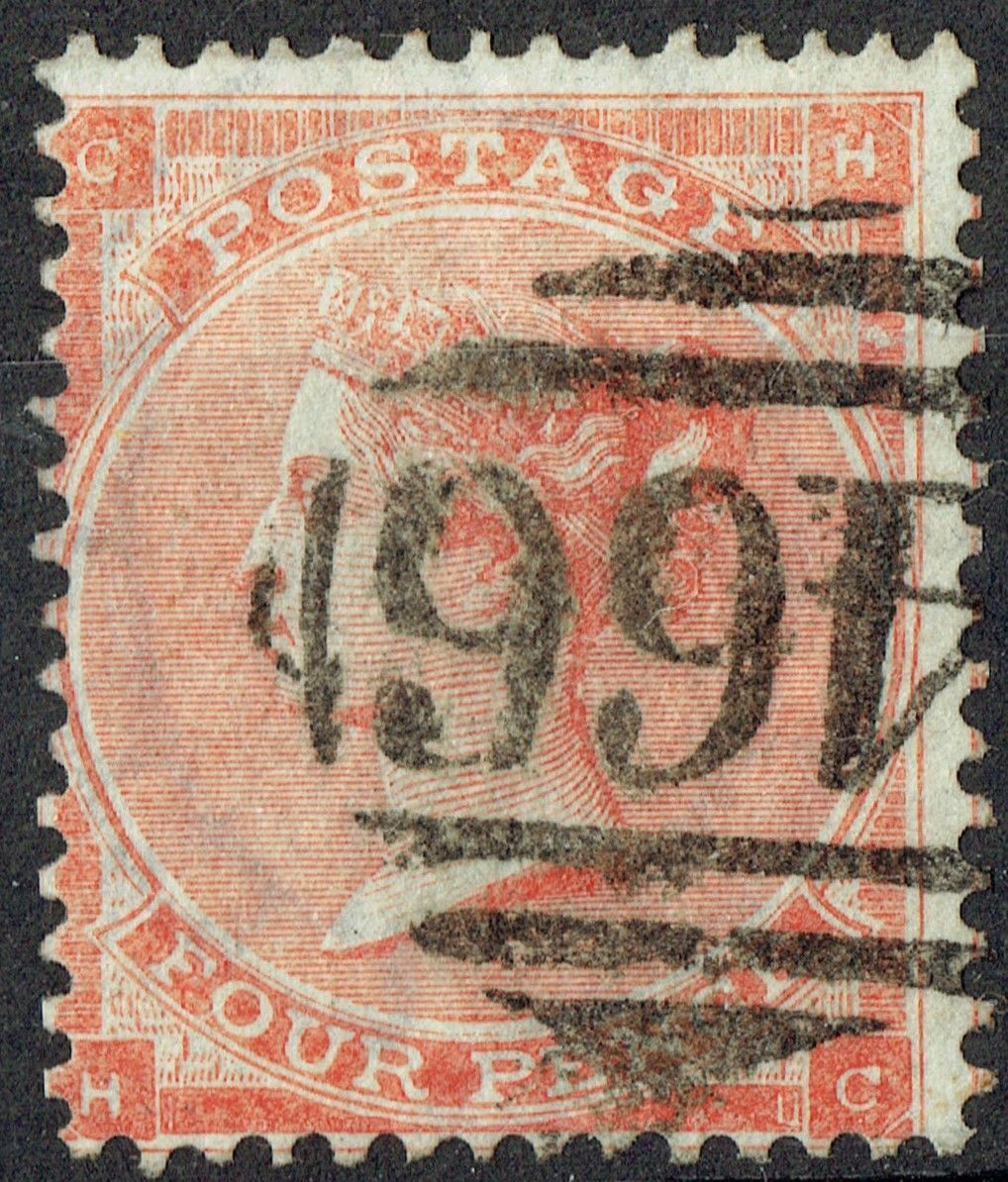 GB QUEEN VICTORIA 1862-64, 4d BRT RED, SG 81, Mi.19Ia, HAIR LINES, C-H/H-C, USED