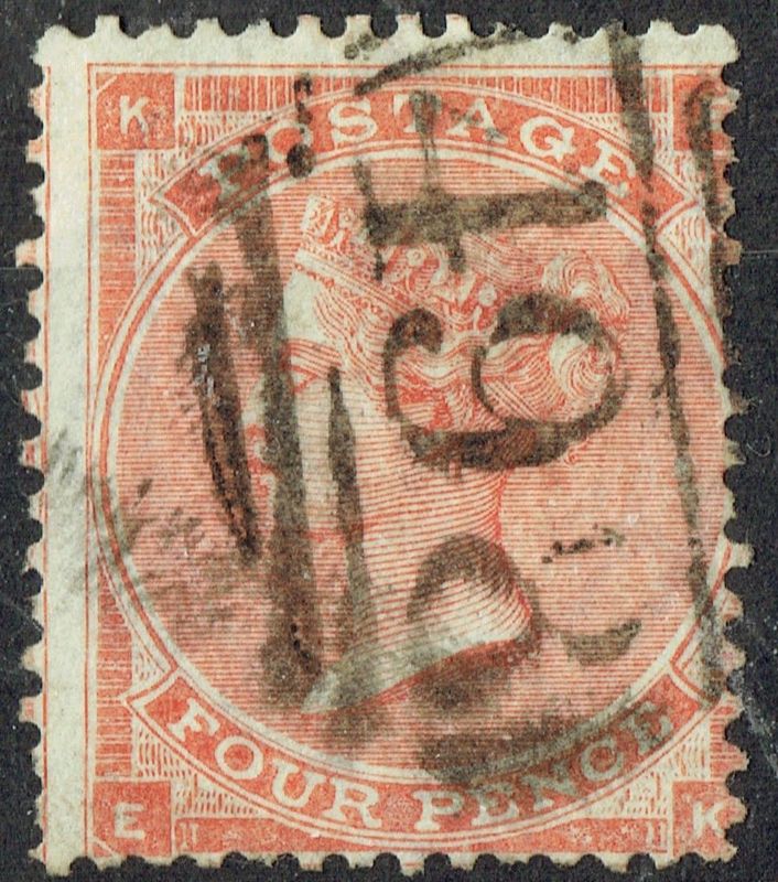 GB QUEEN VICTORIA 1862-64, 4d BRT RED, SG 81, Mi.19Ia, HAIR LINES, K-E/E-K, USED