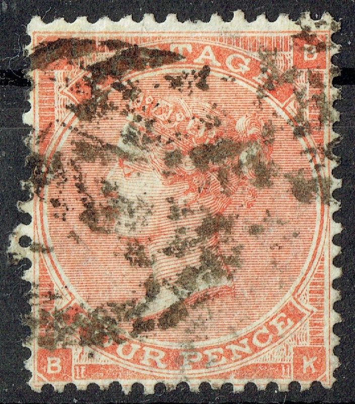 GB QUEEN VICTORIA 1862-64, 4d BRT RED, SG 81, Mi.19Ia, HAIR LINES, K-B/B-K,  USED