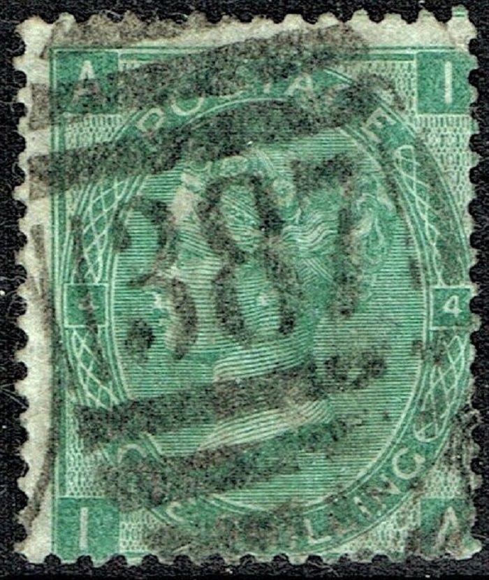 GB QUEEN VICTORIA 1865, 1s GREEN Pl.4, Mi.27, SG101, A-I/I-A, Used