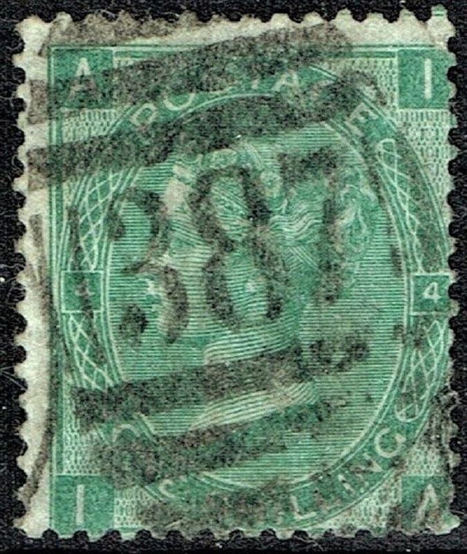GB QUEEN VICTORIA 1865, 1s GREEN Pl.4, Mi.27, SG101, A-I/I-A, Used