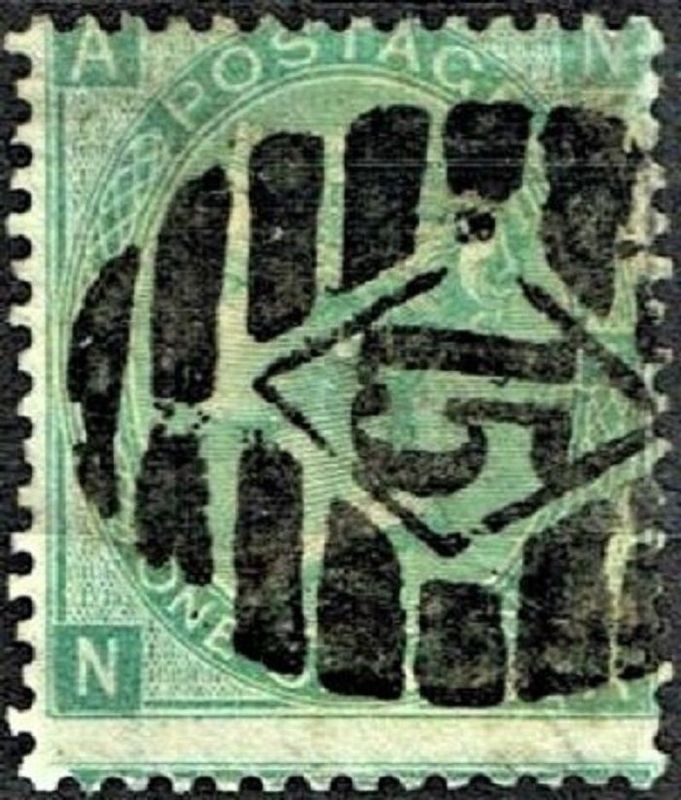 GB QUEEN VICTORIA 1865, 1s GREEN, Pl.4, Mi.27, SG101, A-N/N-A, USED