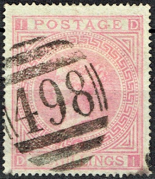 GB QUEEN VICTORIA 1867, 5s PALE ROSE, Pl.2, SG 127, Mi.35a, I-D/D-I, USED/ FU