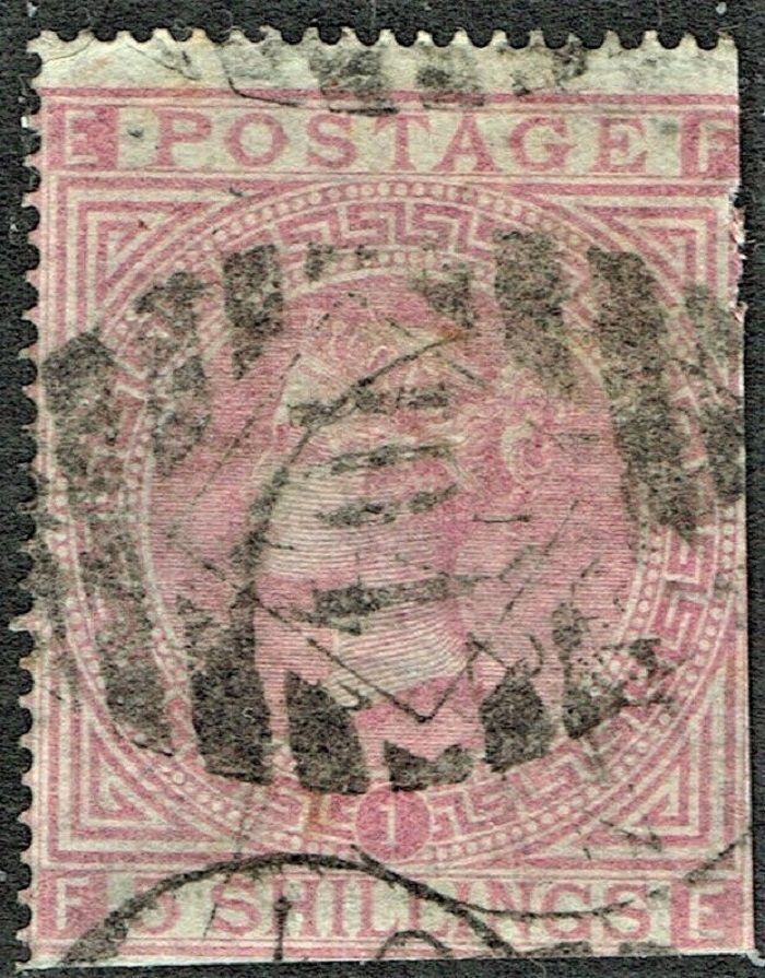 GB QUEEN VICTORIA 1867, 5s ROSE, Pl.1, SG 127, Mi.35a, E-F/F-E, USED, DAMAGED