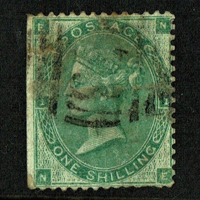 GB QUEEN VICTORIA 1867, £122.50, 1/- DEEP GREEN/GREEN, Pl.4, SG115 Used