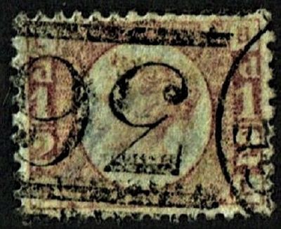 GB QUEEN VICTORIA, 1870, ½d ROSE-RED, Pl.9, Sg.48, Mi.36, LB-BL, Used