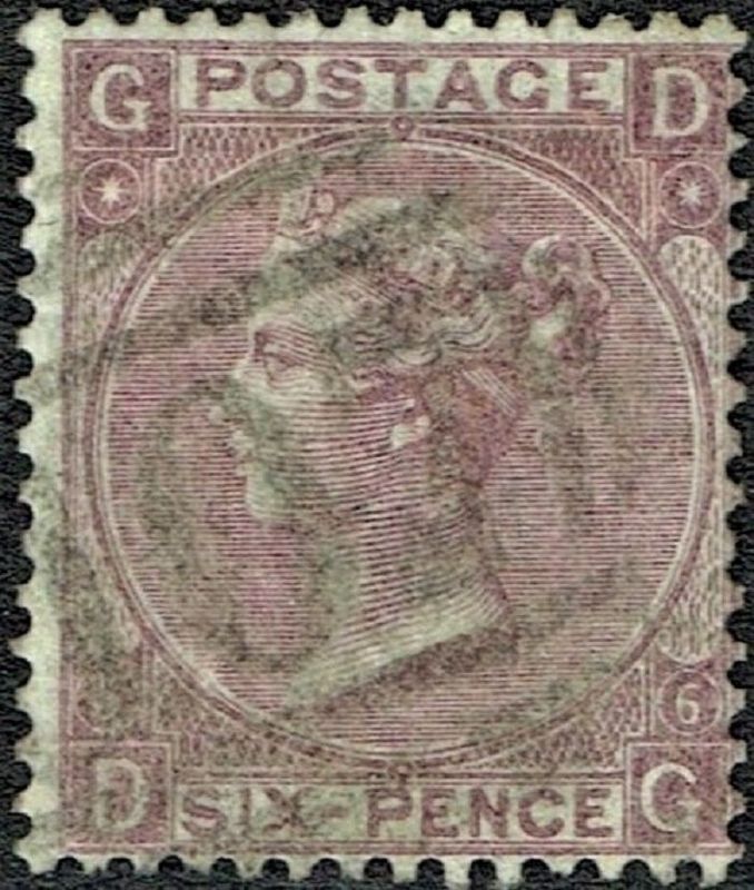 GB QUEEN VICTORIA 1873, 6d PURPLE, Mi.29, SG106, Pl.6, Hyphen, G-D/D-G, Used