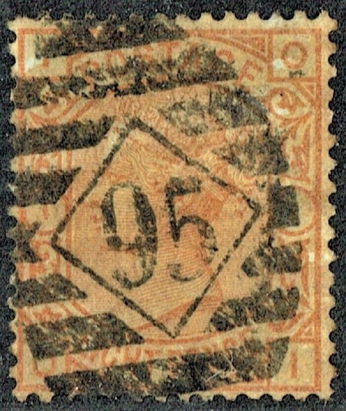 GB QUEEN VICTORIA 1876, 8d ORANGE - DARK ORANGE, Pl.1, Mi.45, SG156, I-O/O-I, Used