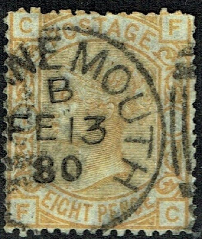GB QUEEN VICTORIA 1876, 8d ORANGE Mi.45, SG156 C-F/F-C, Pl.1, Used