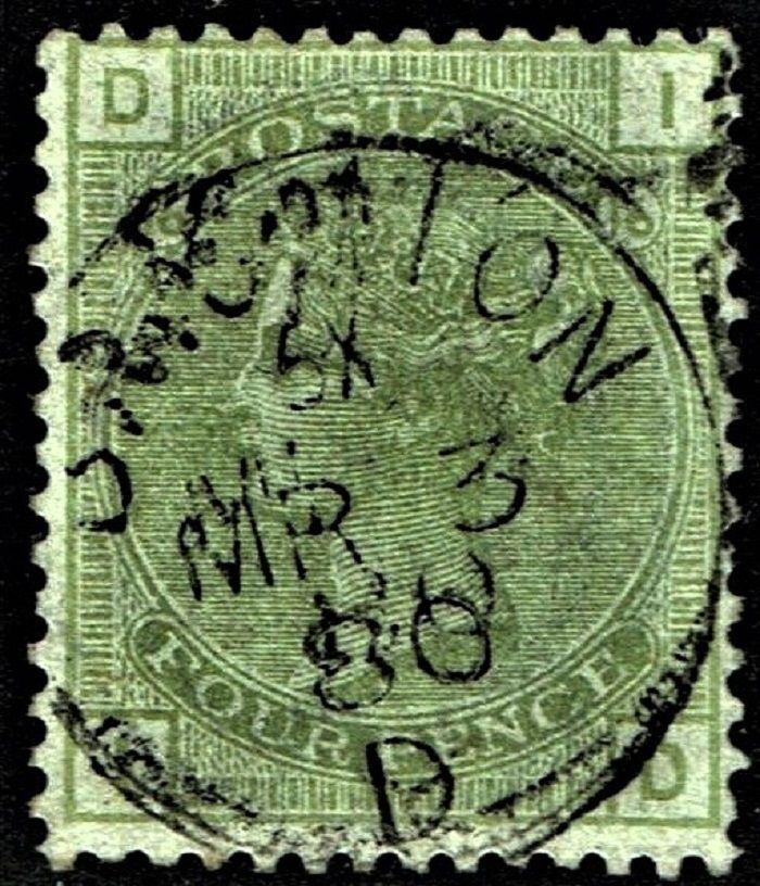 GB QUEEN VICTORIA 1877, 4d SAGE GREEN Pl.16, SG 153, Mi.48, D-I/I-D, USED/FU