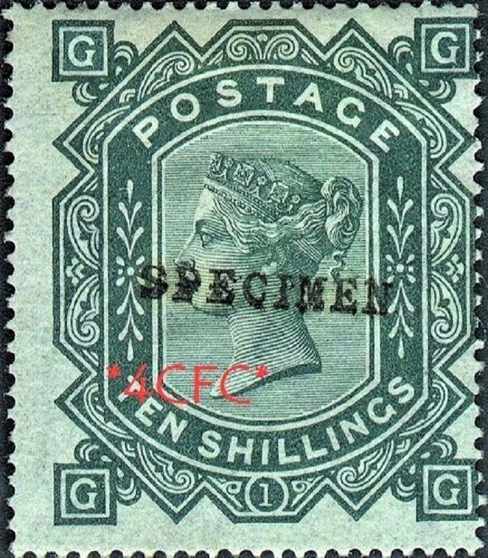 GB QUEEN VICTORIA 1878, 10s GREENISH GREY, Pl.1, SG.128s, Mi.49, G-G/G-G, SPECIMEN, MNH