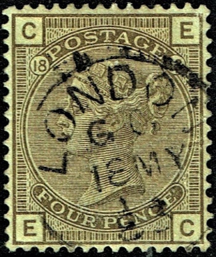 GB QUEEN VICTORIA 1882, 4d GREY-BROWN, Mi.84, Sg160 C-E/E-C, Used/ FU