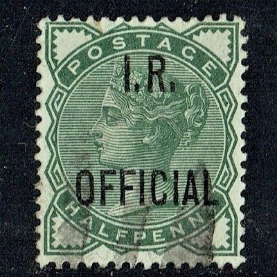 GB QUEEN VICTORIA 1882, I.R.OFFICIAL ½d DEEP GREEN SG O1, I.CROWN, USED