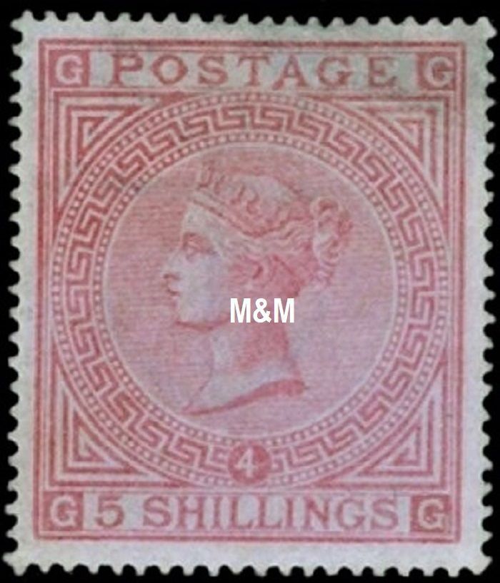 GB QUEEN VICTORIA 1882, Pl.4, 5s ROSE, G-G/G-G, SG 134, Mi.67x, MNH
