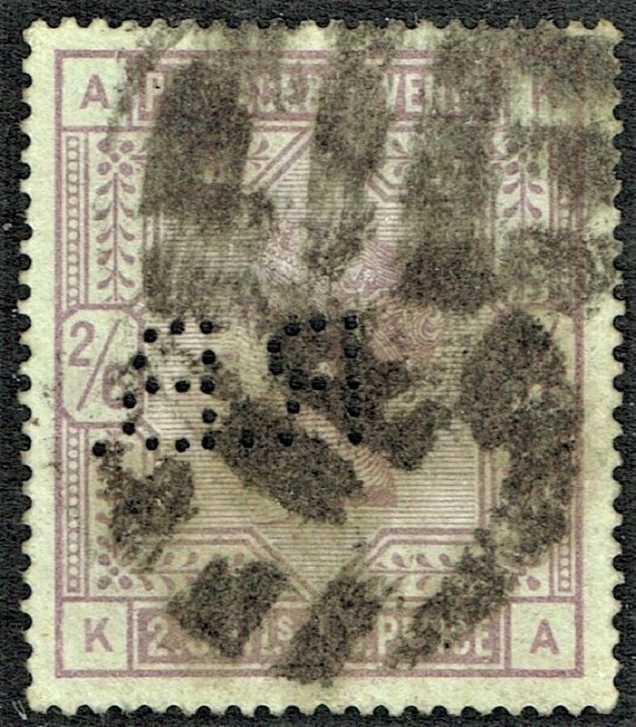 GB QUEEN VICTORIA 1884, 2'6s LILAC, Mi.82ax, Sg178, with Perfin, A-K/K-A, Used