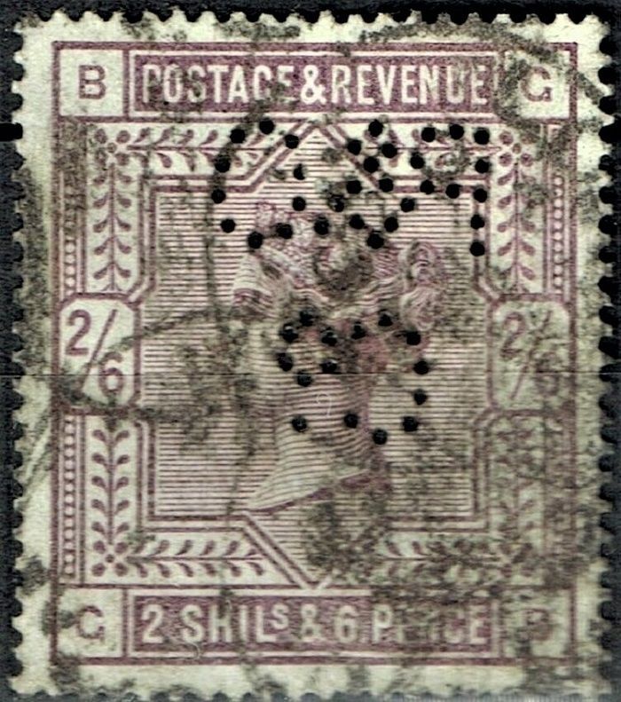GB QUEEN VICTORIA 1884, 2'6s LILAC, Mi.82ax, Sg178, with Perfin, B-G/G-B, Used