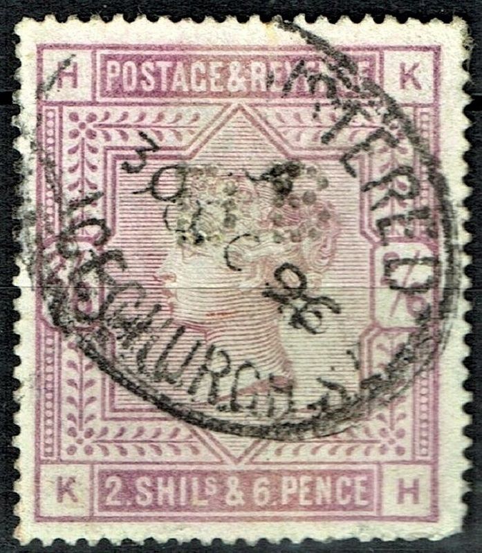 GB QUEEN VICTORIA 1884, 2'6s LILAC, Mi.82x, SG178, with Perfin, H-K/K-H, Used