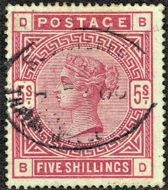 GB QUEEN VICTORIA 1884, 5s ROSE,  SG180 Mi.83ax, D-B/B-D, Used/ Fine Used