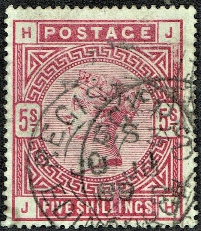 GB QUEEN VICTORIA 1884, 5s ROSE,  SG180 Mi.83ax, H-J/J-H, Used
