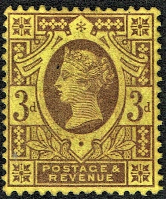 GB QUEEN VICTORIA 1887, 3d DEEP PURPLE-YELLOW, Mi90a, Sg203, Mint