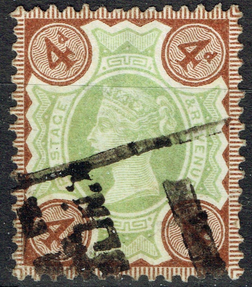 GB QUEEN VICTORIA 1887-92, 4d GREEN & DEEP BROWN, SG205a, Mi.91b, USED