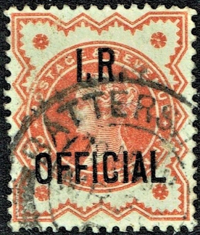 GB QUEEN VICTORIA 1888, ½d VERMILION I.R. OFFICIAL, ERROR Mi.D48I, SgO13, Used