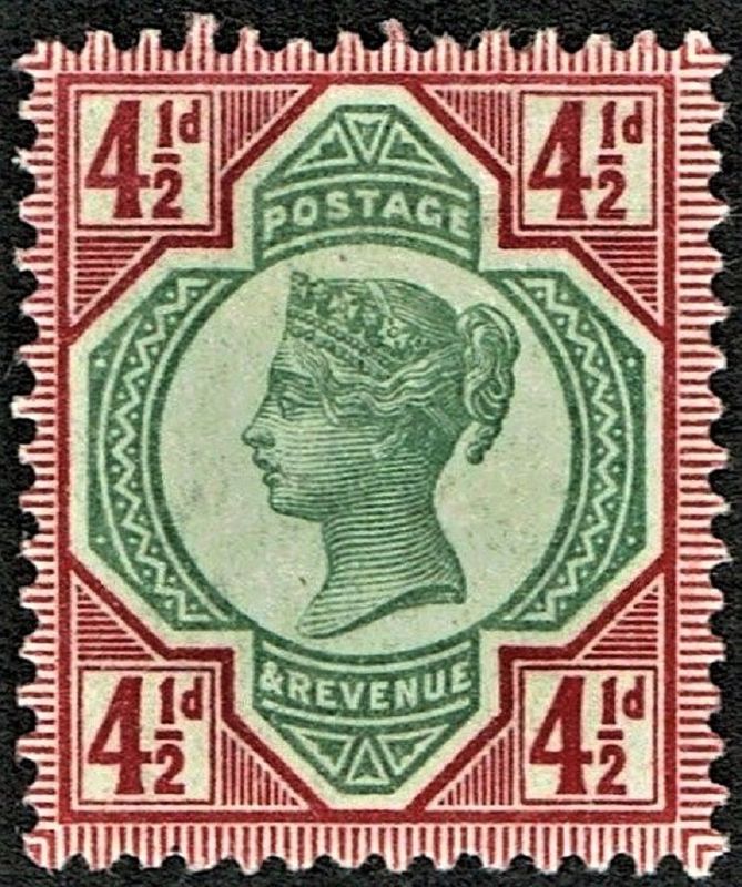 GB QUEEN VICTORIA 1892, 4½d GREEN & CARMINE, SG 206, Mi.92, MINT