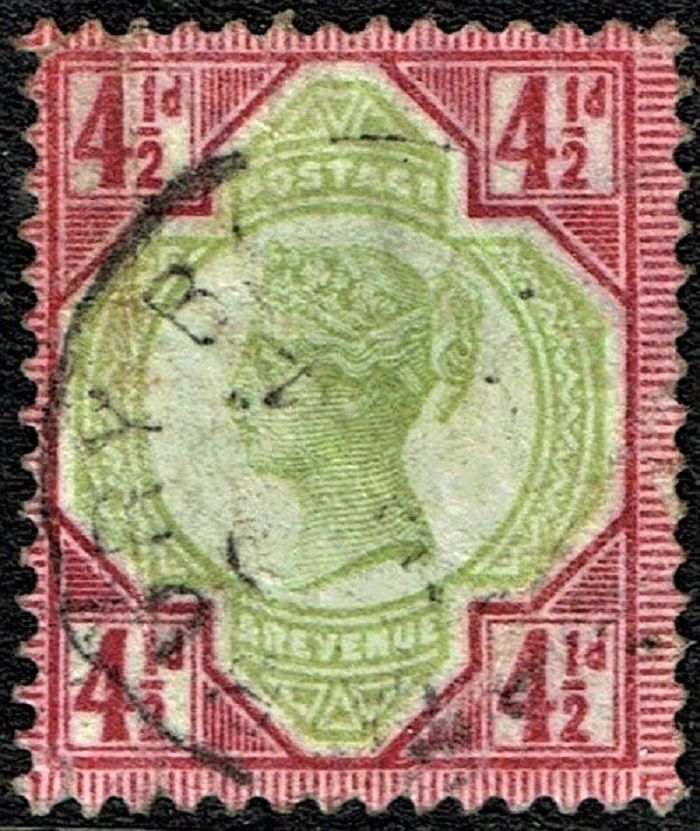 GB QUEEN VICTORIA 1892, 4½d GREEN & CARMINE, SG 206, Mi.92, USED