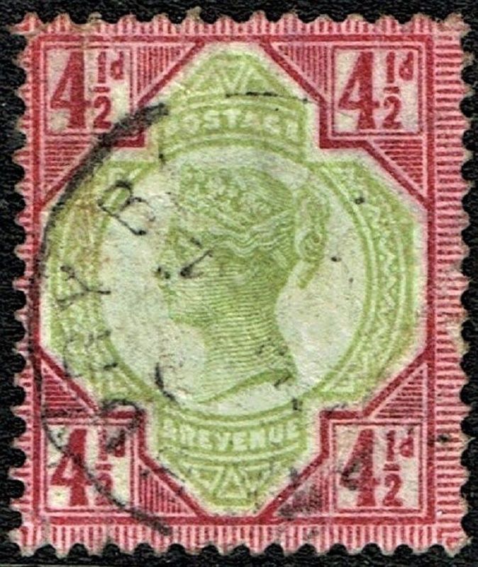 GB QUEEN VICTORIA 1892, 4½d GREEN & CARMINE, SG 206, Mi.92, USED