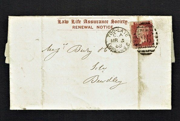 GB QUEEN VICTORIA COVER - COMPLETE RENEWAL INSURANCE POLICY 11.03.1868