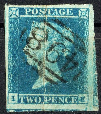 GB QUEEN VICTORIA 1840, 2d BLUE, SG 4, Mi.2, 4 MARGIN, I-E, Used
