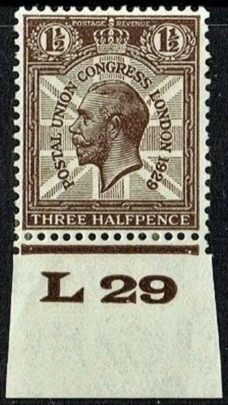 GB KING GEORGE V, 1929, 1½d PURPLE-BROWN, Control L29, Sg.436, Mi.172X, MNH, PRICELESS ERROR