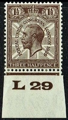 GB KING GEORGE V, 1929, 1½d PURPLE-BROWN, Control L29, Sg.436, Mi.172X, MNH, PRICELESS ERROR