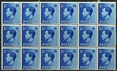 GB KING EDWARD VIII, 18x 2½d BRIGHT-BLUE, Sg.460, Mi.196X, SG460, MNH/Mint