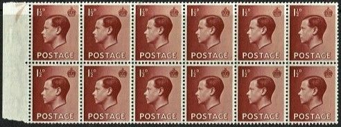 GB KING EDWARD VIII 1936, 1½d RED-BROWN x12, Sg.459, MNH/Mint