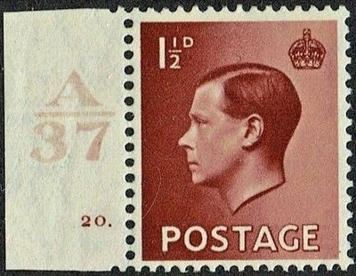 GB KING EDWARD VIII 1936, 1½d RED-BROWN, Control A37, Cylinder 20(Dot), Sg.459, MNH/Mint