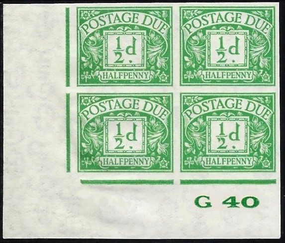 GB KING GEORGE VI, ½d EMERALD, IMPERF, 4th POSTAGE DUE SET, Sg.D27, MNH