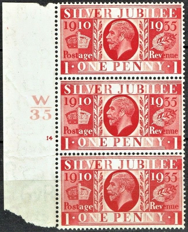 GB KING GEORGE V, 1935, 1d SCARLET Sg.454, CONTROL W35, CYLINDER 14 (NO Dot), MNH
