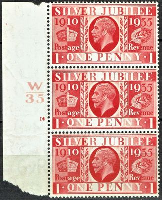 GB KING GEORGE V, 1935, 1d SCARLET Sg.454, CONTROL W35, CYLINDER 14 (NO Dot), MNH