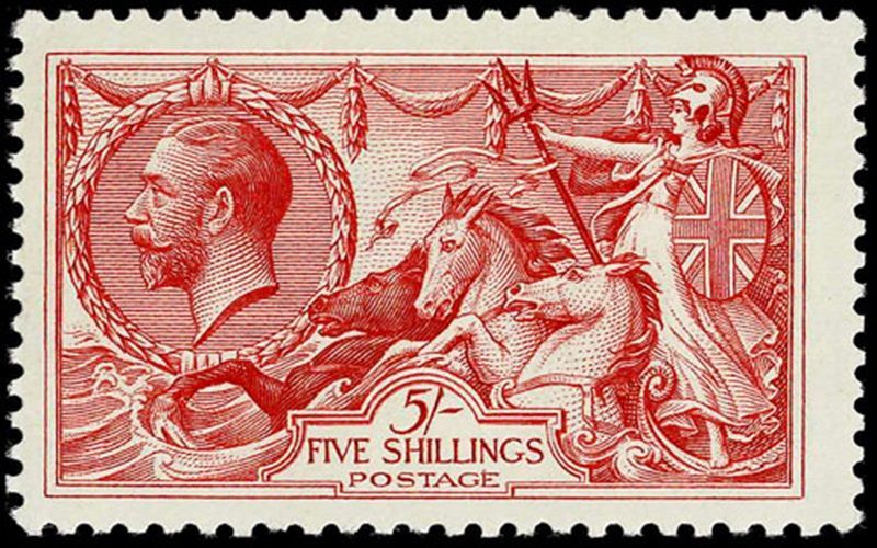 GB KING GEORGE V, 1919-1925, SEAHORSE, 5s PALE CARMINE, Sg.410, MNH