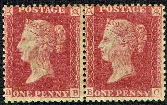GB QUEEN VICTORIA 1856, PAIR 1d ROSE-RED Die II, Sg.42, Mi.40, Pl.51, B-B/B-C, MNH