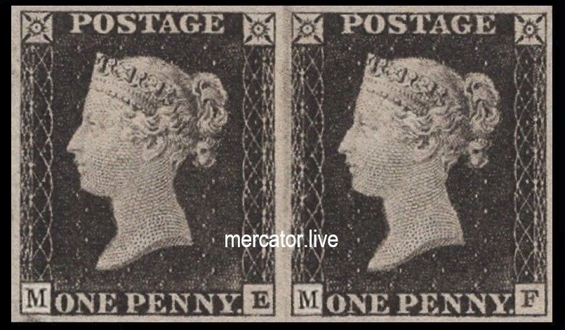 GB QUEEN VICTORIA 1840, 1d BLACK PENNY, Pl.1a, HORIZONTAL PAIR ME-MF, Sg.1, Mi.1, MNH