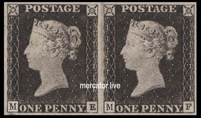 GB QUEEN VICTORIA 1840, 1d BLACK PENNY, Pl.1a, HORIZONTAL PAIR ME-MF, Sg.1, Mi.1, MNH