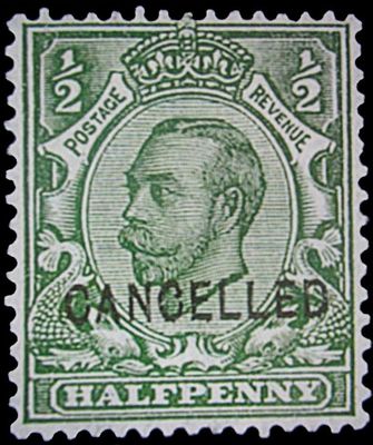 GB KING GEORGE V, 1912, ½d YELLOW-GREEN, CANCELLED, Die B, Sg.324aa, Mi.124 IIX, MNH GB KING GEORGE V, 1912, ½d YELLOW-GREEN, CANCELLED, Die B, Sg.324aa, Mi.124 IIX, MNH