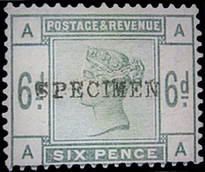 GB QUEEN VICTORIA, 1884, 6d DULL GREEN, SPECIMEN, Sg.194s, Mi.79a, AA-AA, MNH