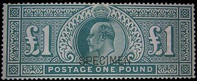 GB KING EDWARD VII, 1902, £1 BLUE-GREEN, SPECIMEN, Sg.266s, Mi.118I, MNH GB KING EDWARD VII, 1902, £1 BLUE-GREEN, SPECIMEN, Sg.266s, Mi.118I, MNH