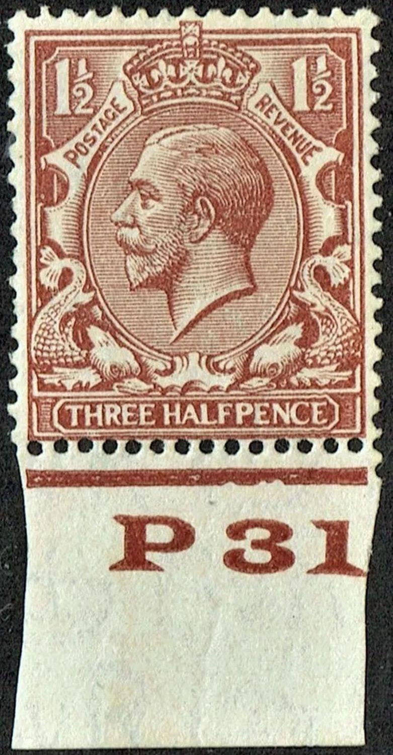 GB KING GEORGE V, 1924, ERROR, 1½d LIGHT RED-BROWN, Control P31, Sg.420, Mi.156X, MINT