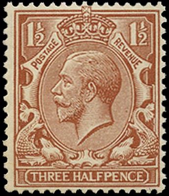 GB KING GEORGE V, 1912, NO WMK, 1½d PALE RED-BROWN, Control P31, Sg.362a, Mi.129I, MINT GB KING GEORGE V, 1912, NO WMK, 1½d PALE RED-BROWN, Control P31, Sg.362a, Mi.129I, MINT