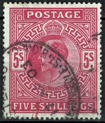 GB KING EDWARD VII, 1902, 5s DEEP BRT CARMINE, Sg.264, Mi.116Ia, Used-Fine Used